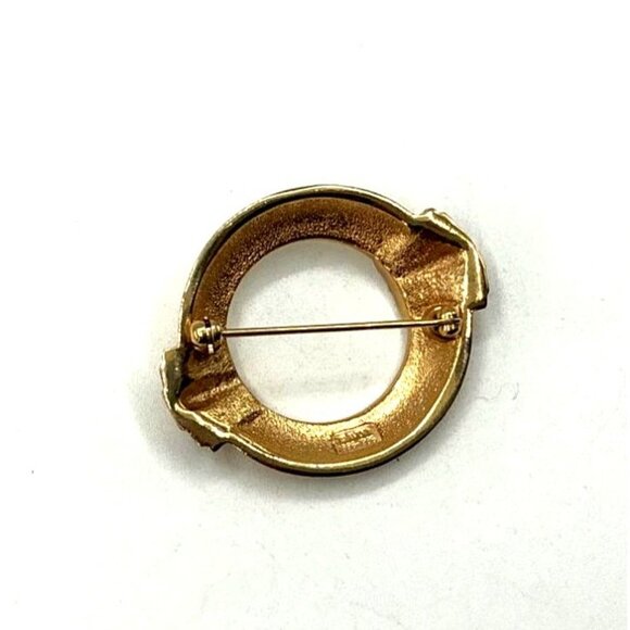 Gold-Tone Circular Brooch Pin With Rhinestone Accents by Avon - Picture 5 of 5